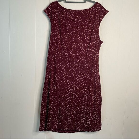 LOFT Maroon Burgundy Floral Gathered Midi Dress - Picture 3 of 5